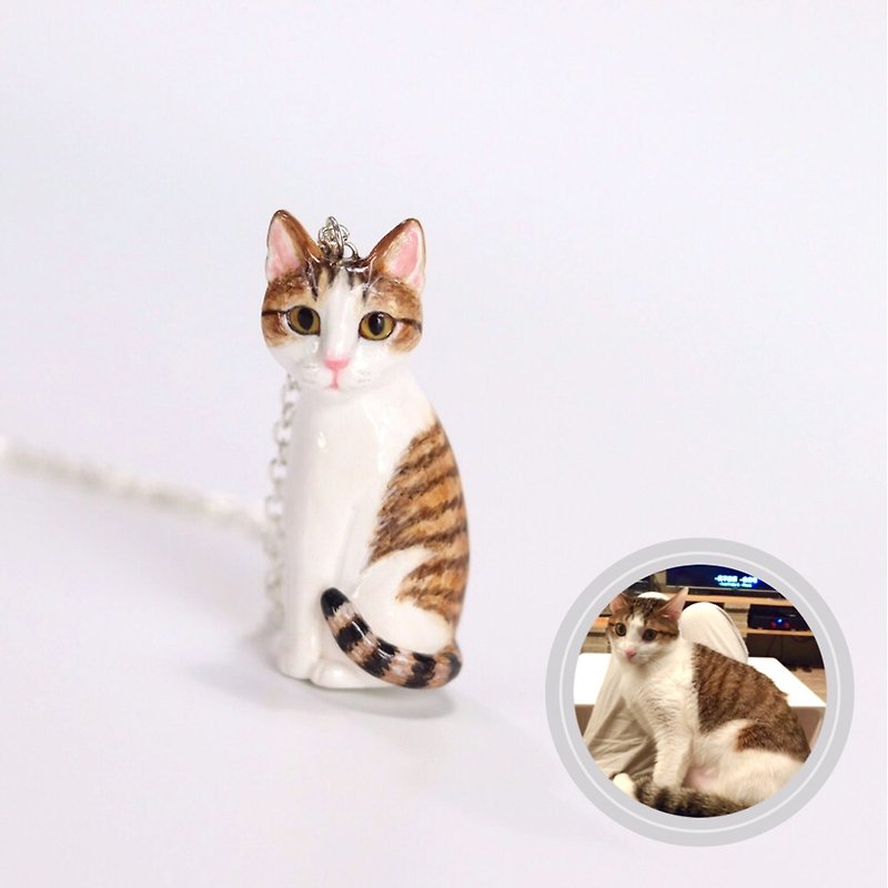 3D Custom cat portraits necklaces - Full body, Custom cat necklaces - สร้อยคอ - ดินเหนียว หลากหลายสี