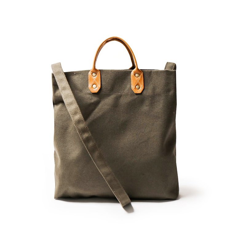 Goody Bag - Simple leather canvas shopping bag + beverage bag - กระเป๋าแมสเซนเจอร์ - ผ้าฝ้าย/ผ้าลินิน 