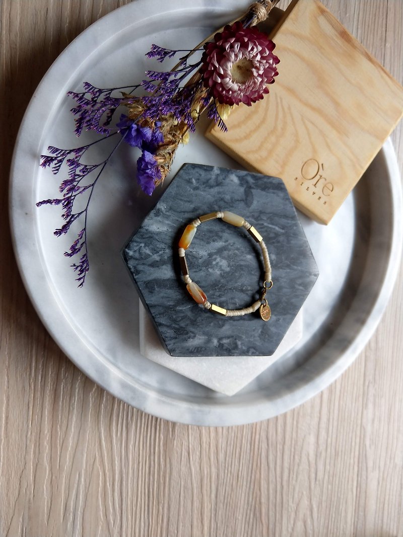 Oˋre Jewelry Wax Rope Braided Bracelet Hetian Jade Bronze Style 11 With Brand Wooden Box - สร้อยข้อมือ - หยก ขาว