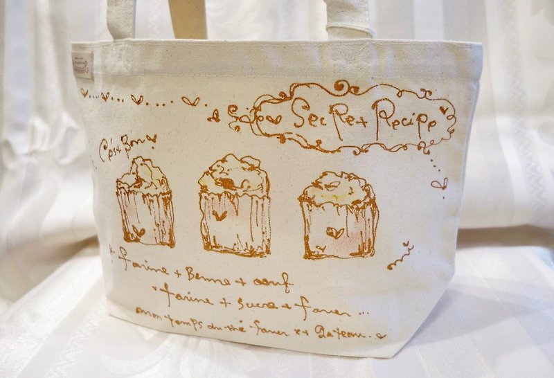 Direct drawing tote bag (Fairycake W) - กระเป๋าถือ - ผ้าฝ้าย/ผ้าลินิน 