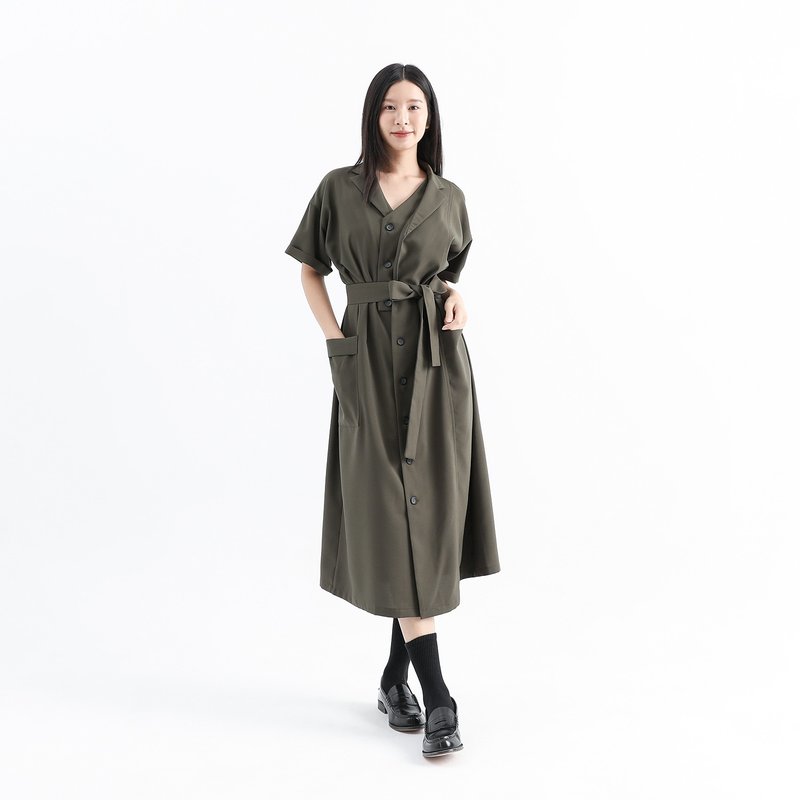 【經典原創】Tiaoyue_跳躍襯衫洋裝_CLD016_軍綠 - 洋裝/連身裙 - 聚酯纖維 粉紅色