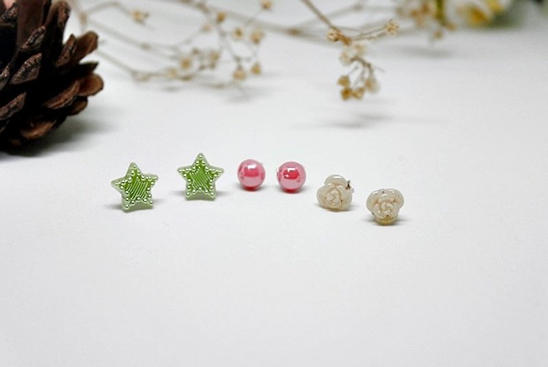 Alloy＊Flower Star＊◆◆3 pairs◆◆_Pin Earrings - ต่างหู - อะคริลิค หลากหลายสี