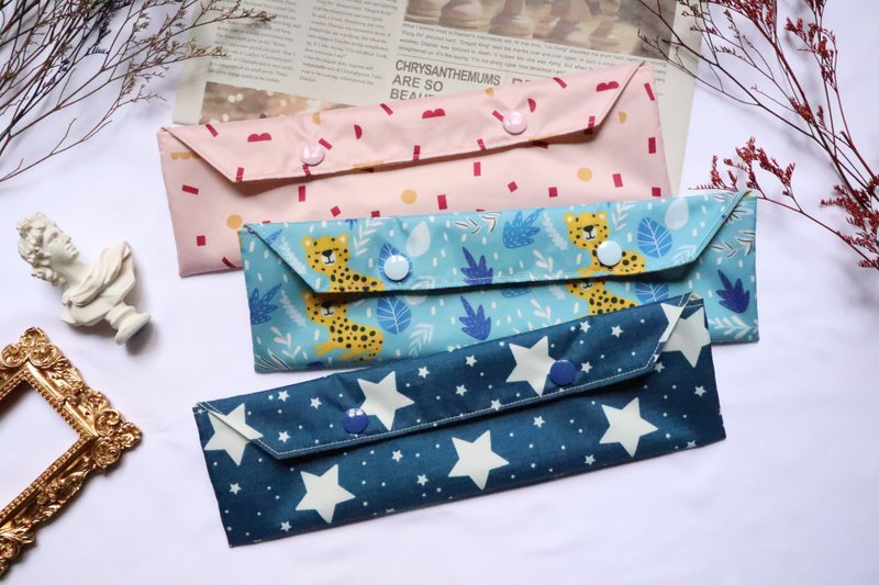 Eco-friendly tableware bag│Waterproof storage bag:::geometric pink/cute leopard/star - ตะเกียบ - วัสดุกันนำ้ หลากหลายสี