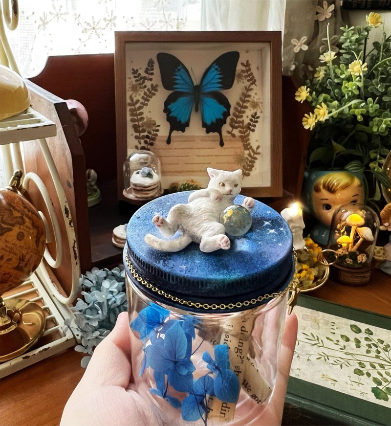 手作(星空魔法貓收納罐) - 擺飾/家飾品 - 其他材質 藍色