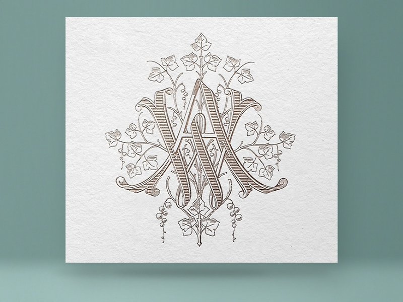 Digital vector monogram AW - WA | Wedding Monogram  | Initials aw | Initials wa - 喜帖 - 其他材質 