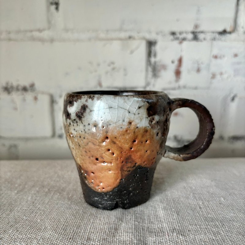 Pottery Writer Series | Hiba-Yaki Shino Espresso Cup - Mugs - Pottery Brown