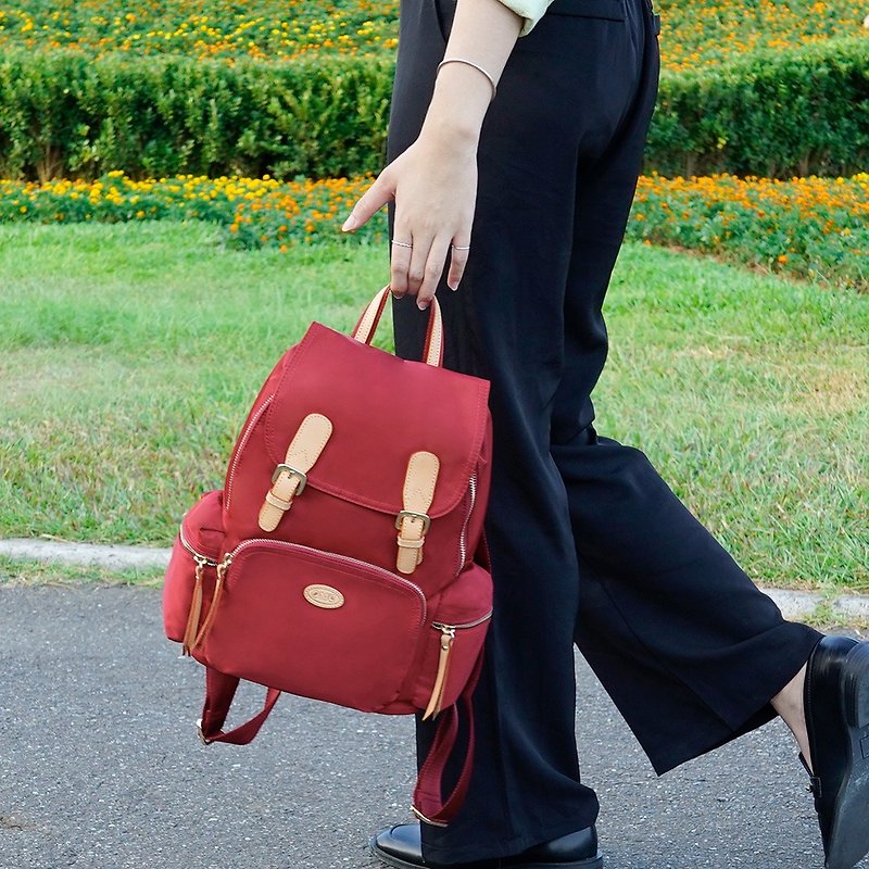 Fashion Goddess Belt Buckle Flip Nylon Backpack (Red) - Backpacks - Nylon Red