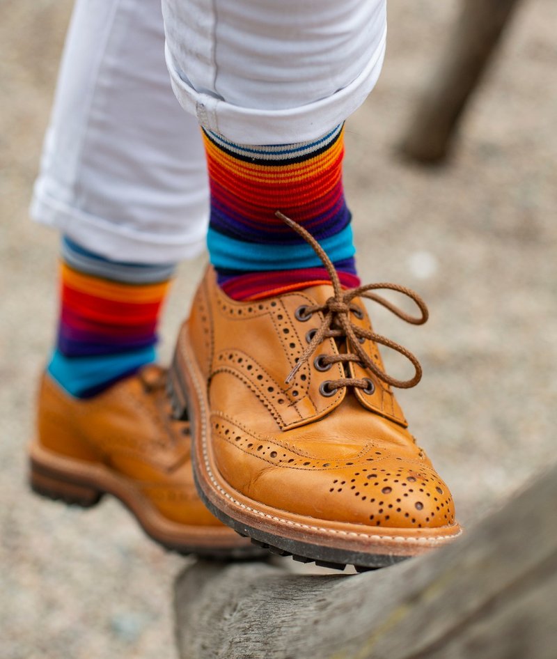 Sunset Fine Sock - Blue/Orange - Dress Socks - Cotton & Hemp Blue