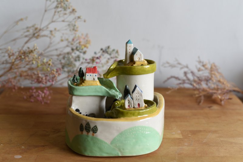 小屋造型三層聚寶流水盆 - 擺飾/家飾品 - 陶 