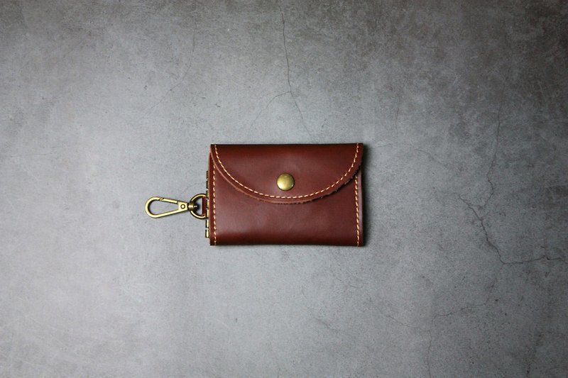 Oil- Wax cowhide six-hole key bag burgundy - Keychains - Genuine Leather Brown