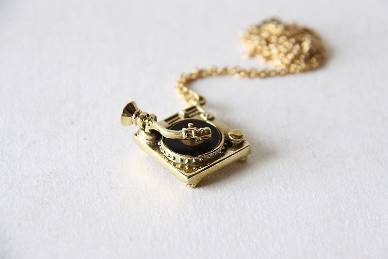 Turntable Charm Necklace - unique handmade jewelry - 項鍊 - 其他金屬 金色