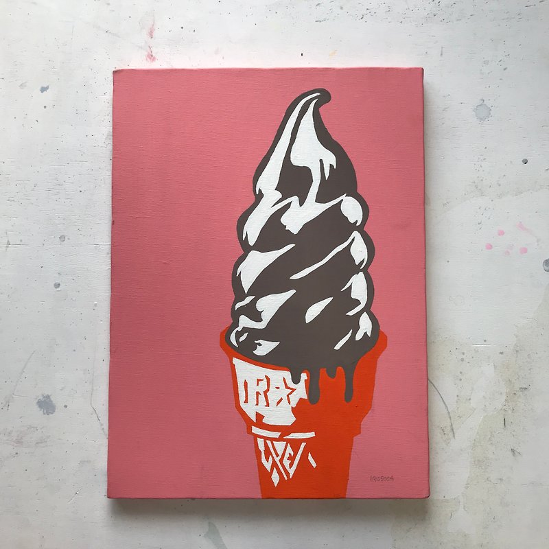 [IROSOCA] Soft serve ice cream canvas painting P8 size original picture - โปสเตอร์ - วัสดุอื่นๆ สึชมพู