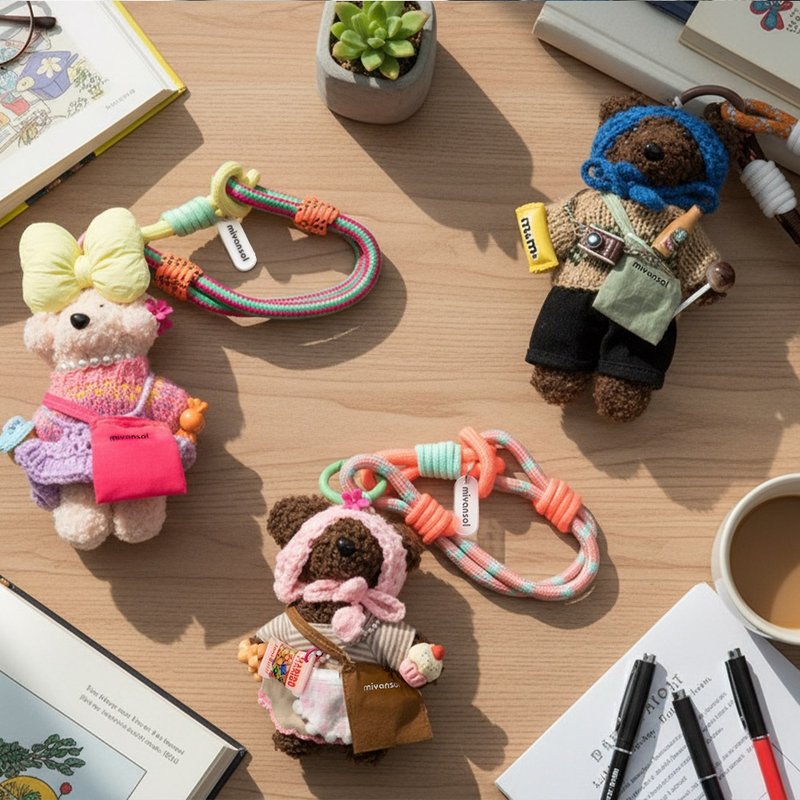 Miyansol Meongmi 泰迪比熊吊飾掛環組 包包掛飾、手機掛繩、玩偶 - 鑰匙圈/鑰匙包 - 其他材質 