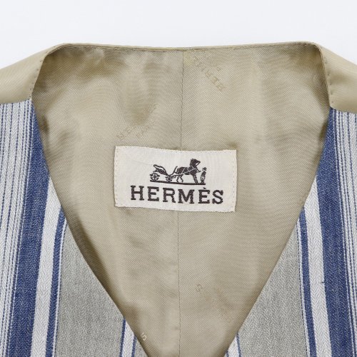日本直送】エルメスHERMES ジレベストストライプ麻× レーヨン