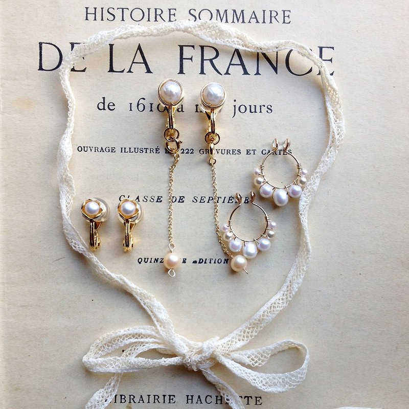 separately / single item sales freshwater pearl and vintage pearl beads 14kgf earrings OR ear clip - ต่างหู - เครื่องเพชรพลอย ขาว