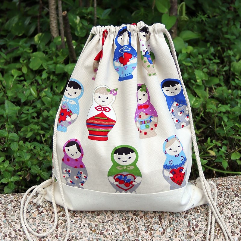 Silverbreeze~Bundle Back Backpack~Russian Doll (B3) - Drawstring Bags - Cotton & Hemp Multicolor