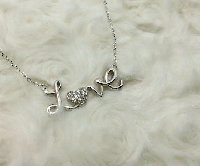 Details about   925 Silver Clavicle Necklace Bling Cursive Love Pendant Exquisite Gift Box 