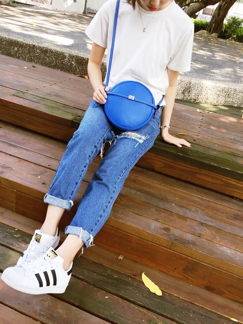 Take a sip of macaron-leather side backpack-handmade leather zipper cross body bag - Messenger Bags & Sling Bags - Genuine Leather Blue