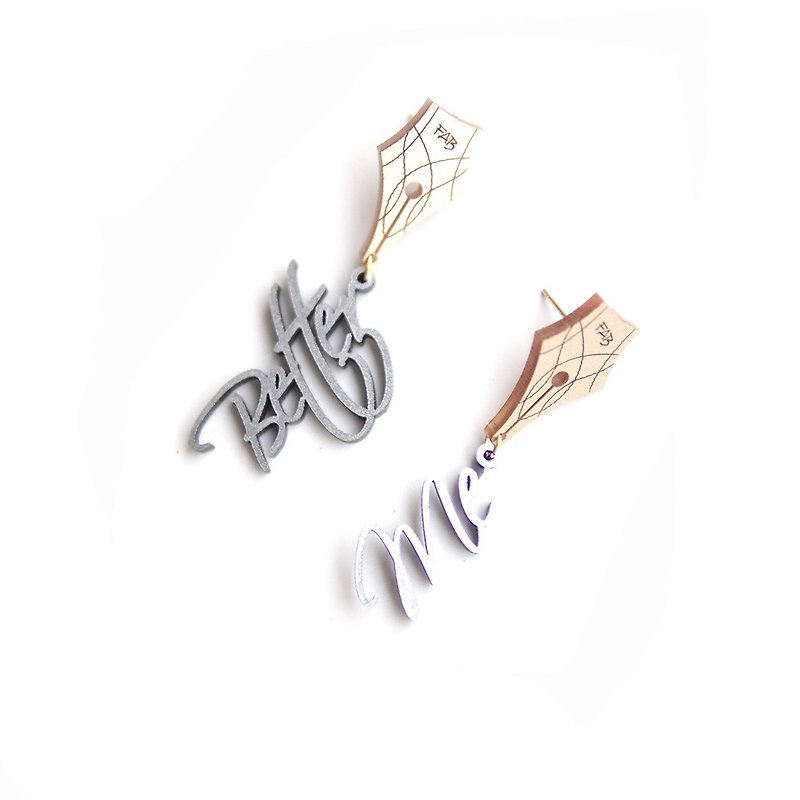 Calligraphy Earrings - ต่างหู - อะคริลิค สีทอง