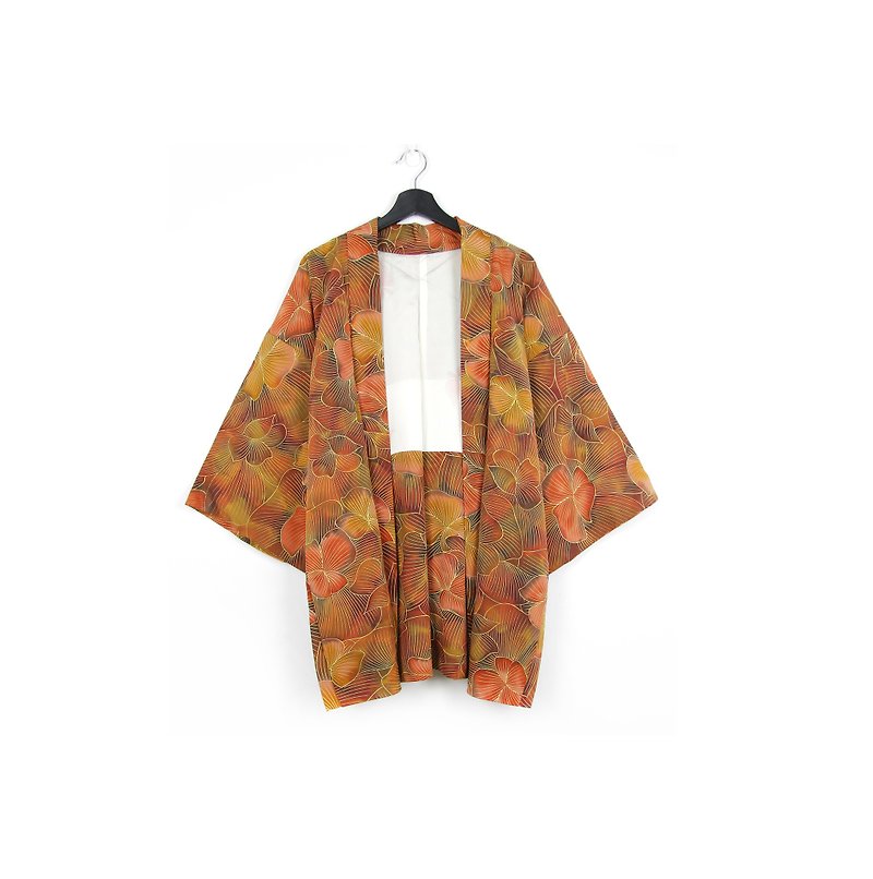 Back to Green-Japan with back feather weave gold line flower /vintage kimono - Women's Casual & Functional Jackets - Silk 
