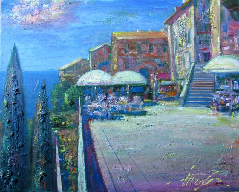 Tuscan Terrace Summer landscape Cafe by the sea - Wall Décor - Other Materials 