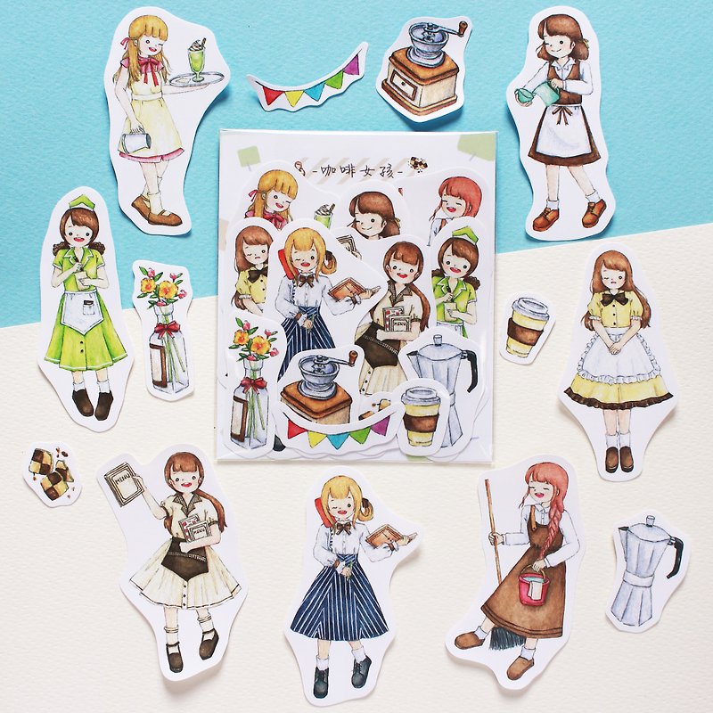 [Coffee Girl] 7 stickers set - Stickers - Paper Brown