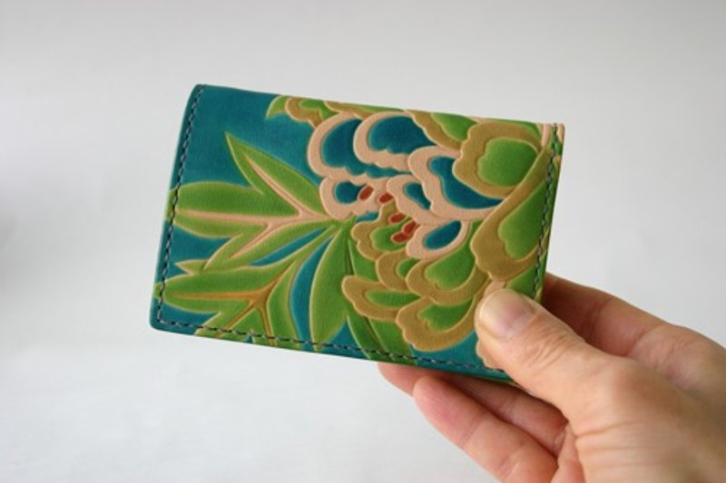 左利き用　手染め手縫い革財布　Mini Coin 牡丹青 - 錢包/皮夾/長短夾 - 真皮 藍色