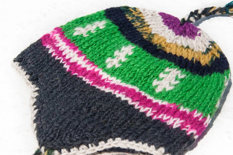 Knitted pure wool hat/handmade inner bristled wool hat/knitted wool hat/flying wool hat/wool hat-Forest Tree - หมวก - ขนแกะ สีเขียว