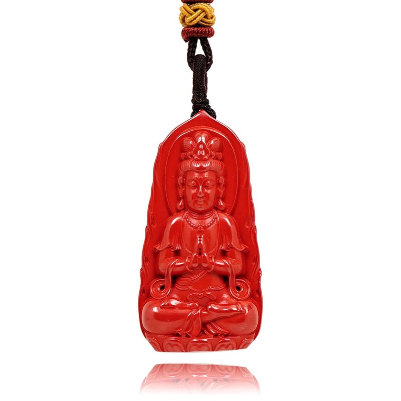 Cinnabar Guanyin Cinnabar Pendant - Necklaces - Semi-Precious Stones Multicolor