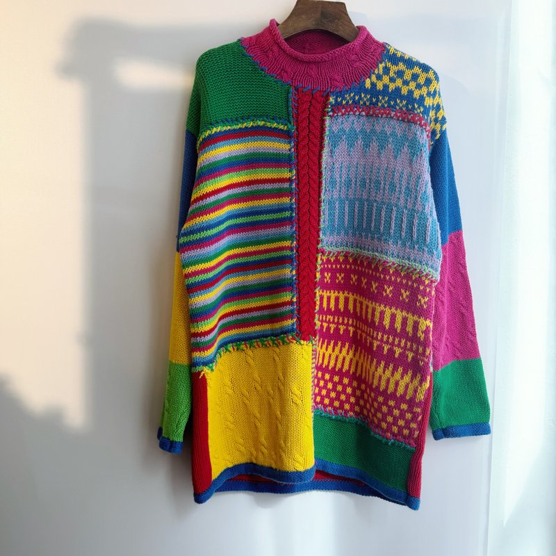 Hong Kong retro colorful sweater - สเวตเตอร์ผู้หญิง - ไฟเบอร์อื่นๆ หลากหลายสี