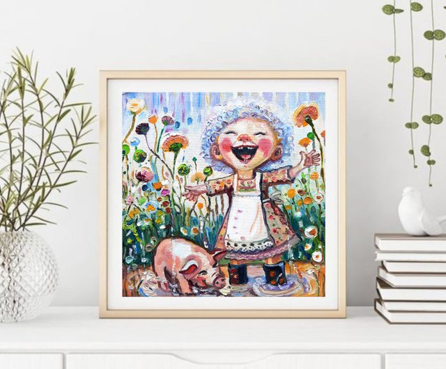 油絵　専用　すっごく笑ってる子ぶた 油絵 専用 すっごく笑ってる子ぶた