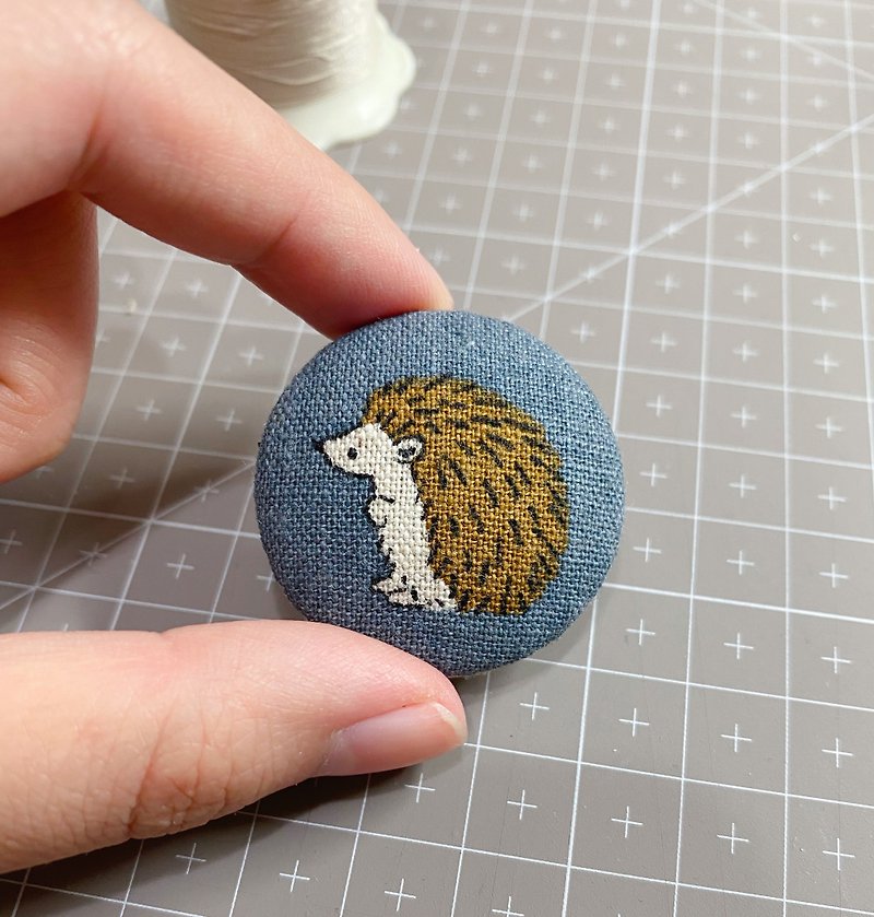 Cotton and Linen hedgehog hand-stitched badge - Badges & Pins - Cotton & Hemp Gray