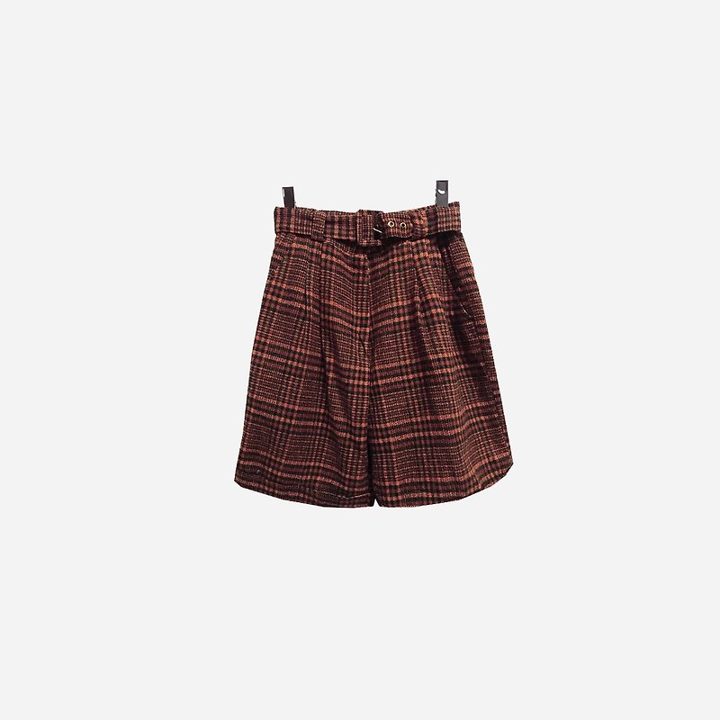 Dislocation vintage / woolen pattern belt shorts no.436 vintage - กางเกงขายาว - วัสดุอื่นๆ สีนำ้ตาล