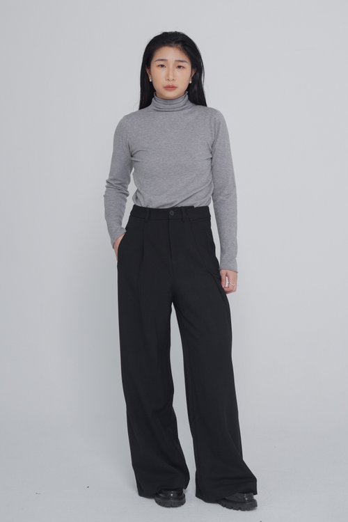 アシンメトリー バイフォールド スーツ ワイドパンツ -ブラック