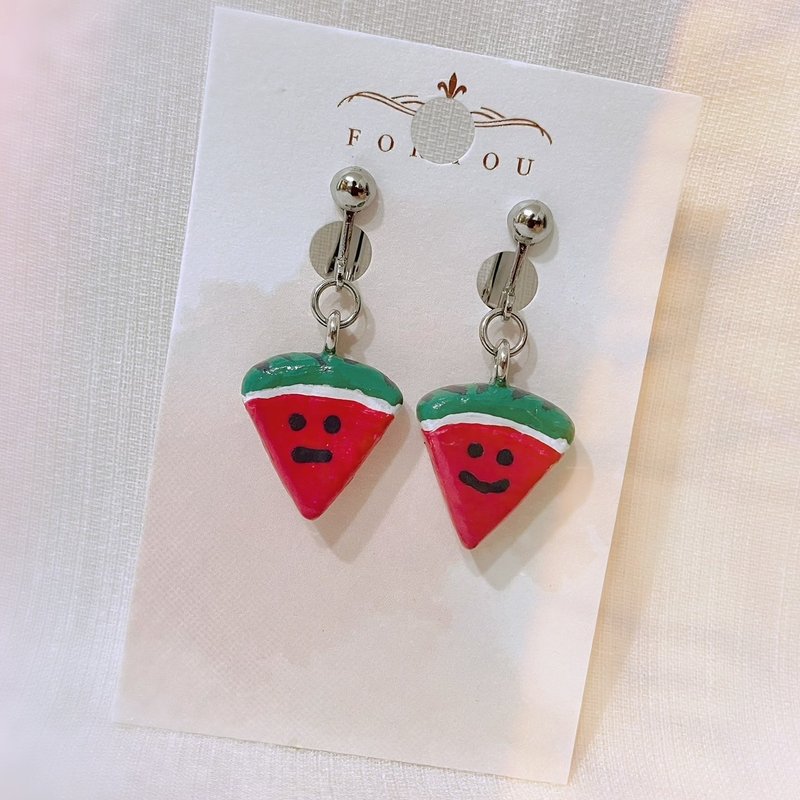 Watermelon earrings (made from clay) - ต่างหู - ดินเหนียว 