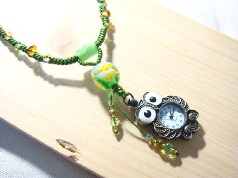 Grapefruit'm handmade glass - pocket watch necklace (Owl Art) - Design models - talk - สร้อยคอ - แก้ว หลากหลายสี