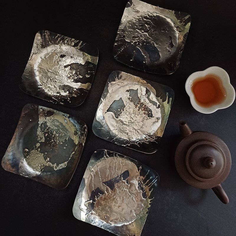 侘寂之美-手製五入杯托組【萬象】 - 茶壺/茶杯/茶具 - 銅/黃銅 咖啡色