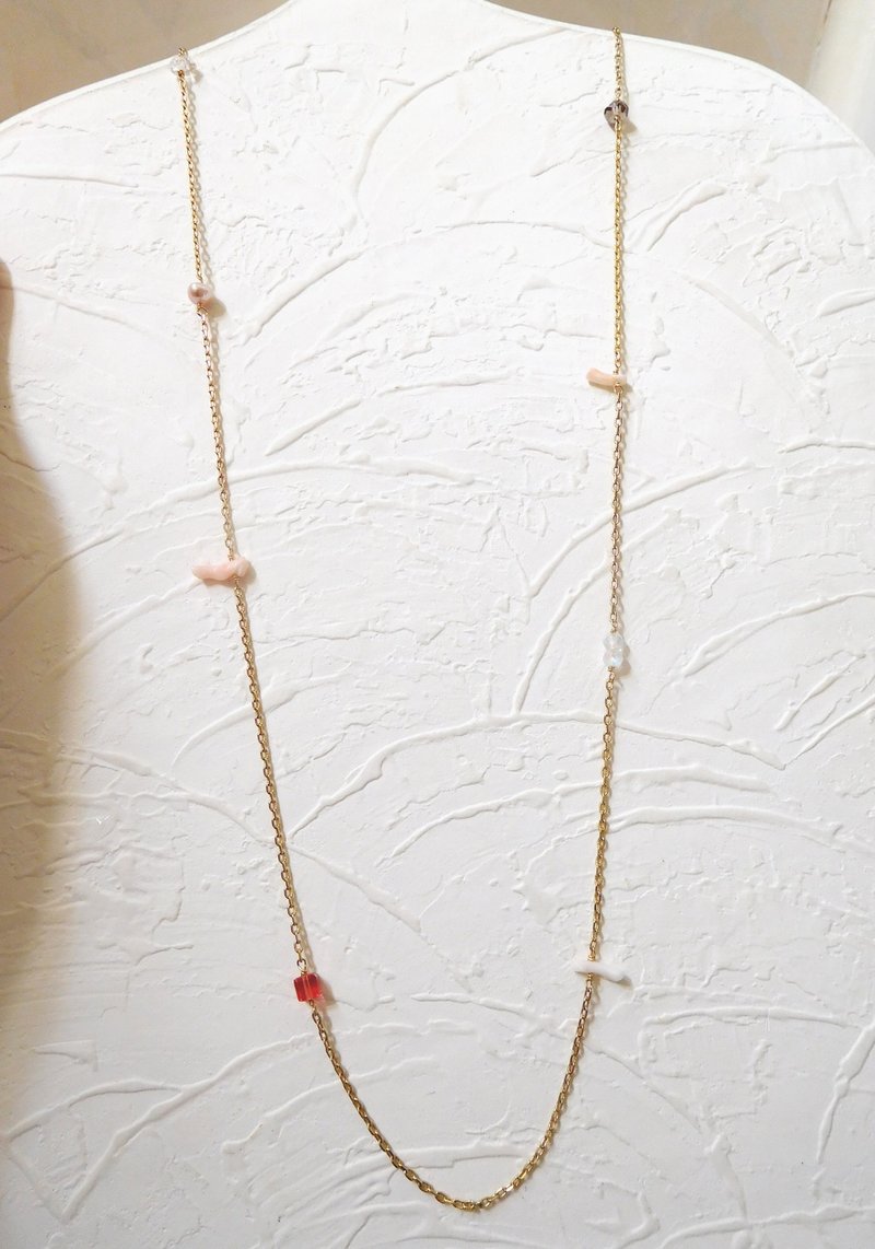不規則粉珊瑚不對稱中長鏈 特製合金 僅一條 - 項鍊 - 其他材質 粉紅色