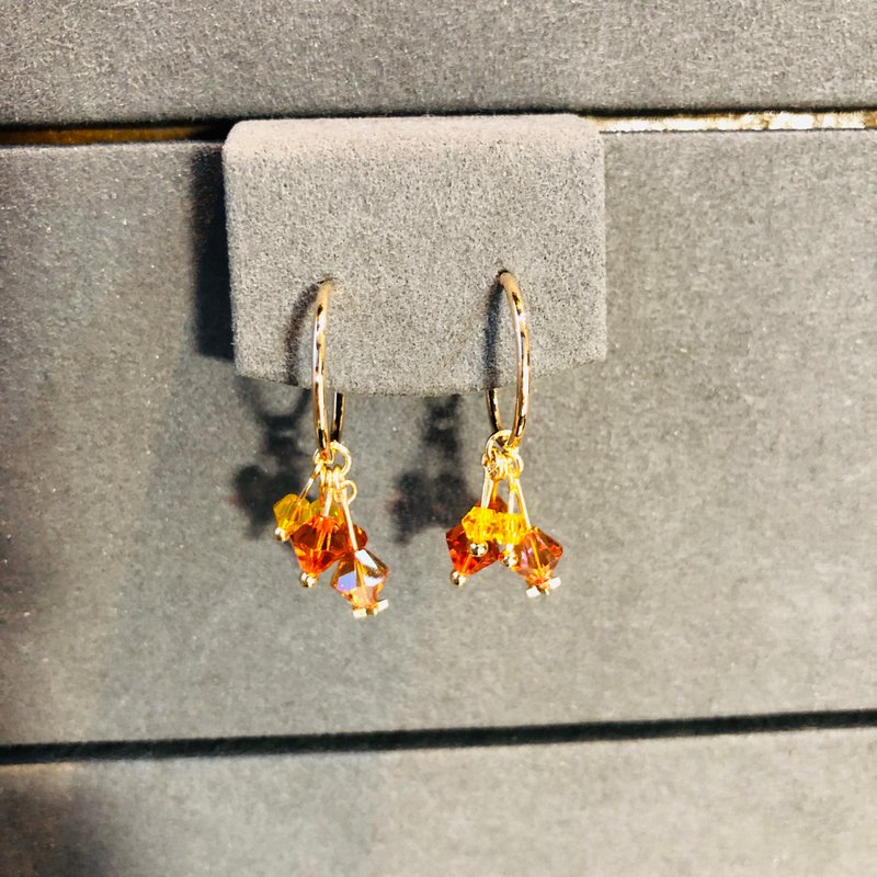 流星耳環 925純銀鍍金 水晶耳環 喜慶耳環 情人節禮物 慶典耳環 - 耳環/耳夾/耳骨夾 - 純銀 黃色