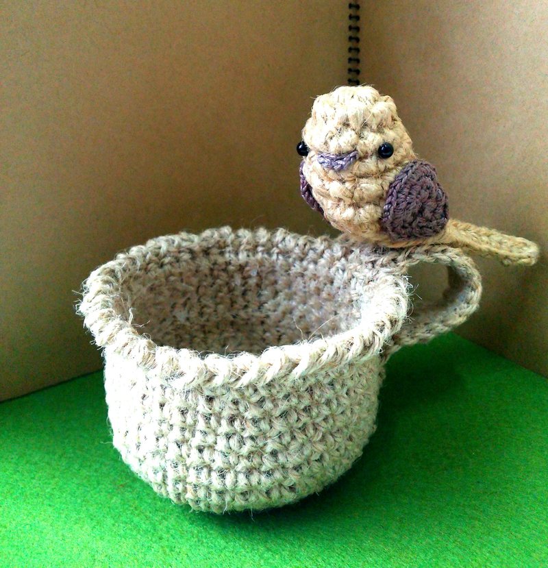 麻繩勾織小鳥雜物兜 - 擺飾/家飾品 - 棉．麻 咖啡色