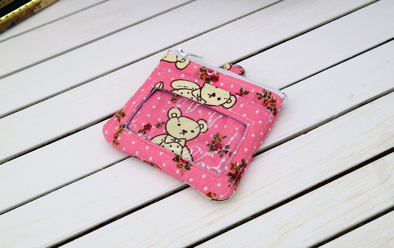 Pink Bear Travel Card ID Coin Purse ID Set Small Wallet Business Card Holder Identification Card*SK* - ID & Badge Holders - Cotton & Hemp Pink