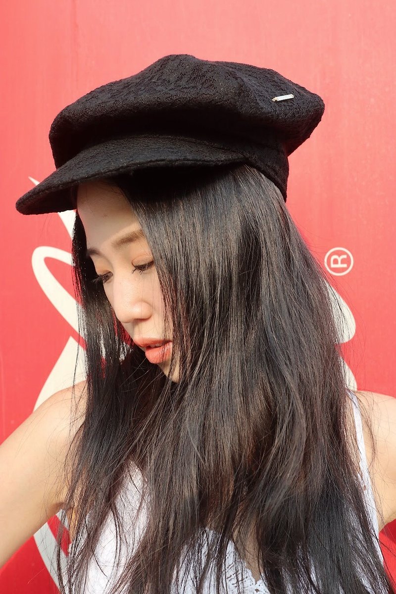 Newsboy Hat 報童帽 |六邊剪裁 | 黑色lace - 帽子 - 聚酯纖維 黑色