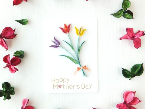 阿部吉手作趣 Colorful-Life 手作捲紙卡片-三朵鬱金香代表我愛您Happy Mother's Day