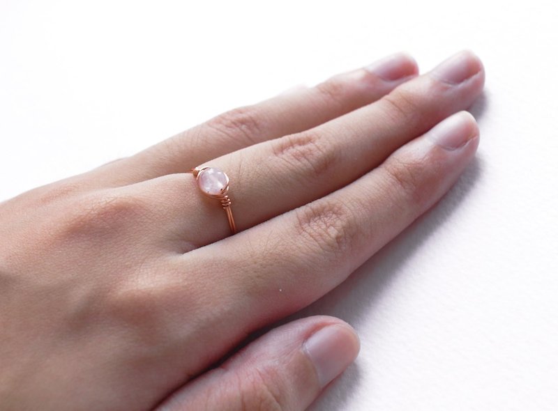 10月誕生石 -  5mm粉晶原銅線戒指 - 戒指 - 寶石 粉紅色