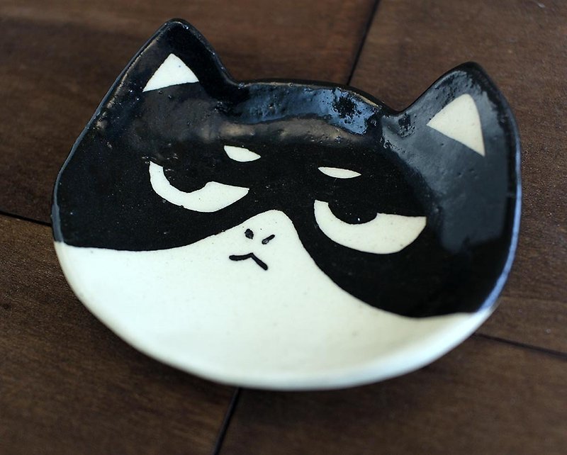黒と白猫ソーサー - 小皿 - 陶器 ブラック