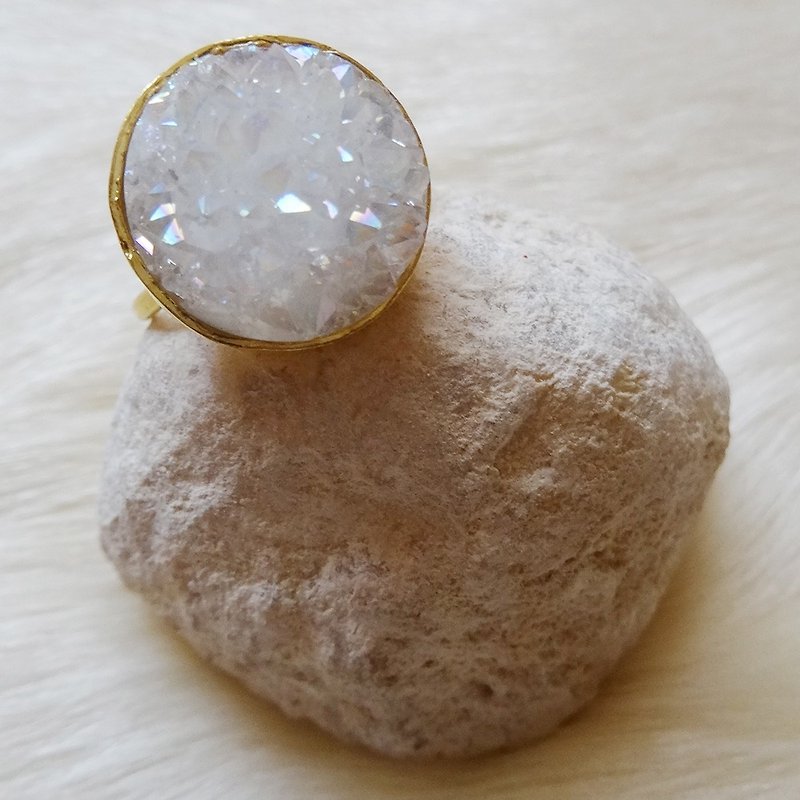1 point limited mineral ring white aqua aura Harajuku kawaii girly vintage - แหวนทั่วไป - เครื่องเพชรพลอย ขาว
