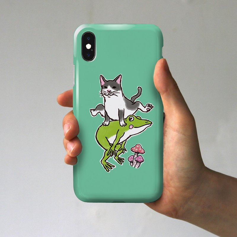 iPhone Case Cat and Blue Frog Jump Mint - Phone Cases - Plastic Green