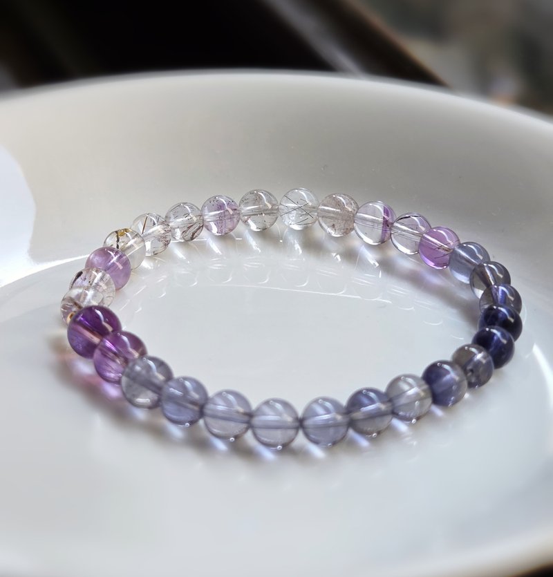 冰透漸層堇青石 玻璃體超七 水晶手鍊 - 手鍊/手環 - 寶石 紫色