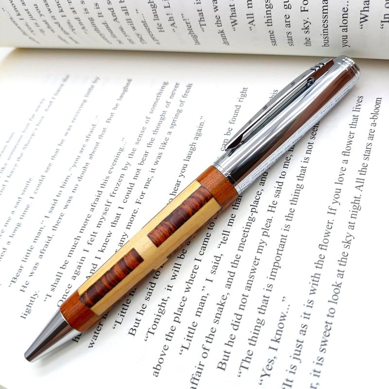 Walnut rosewood maple two-color splicing rotating refill with pen box Parker type refill - ปากกา - ไม้ 