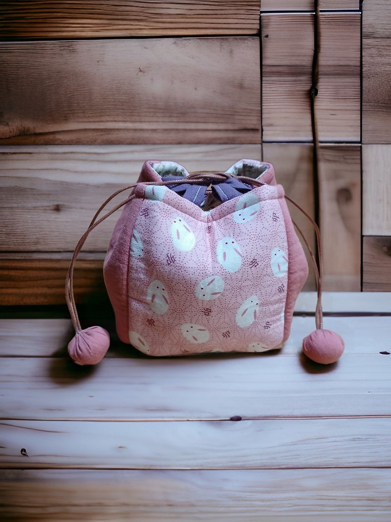 小福圓茶具袋 ( 花系列 ) - 水桶袋/索繩袋 - 棉．麻 粉紅色